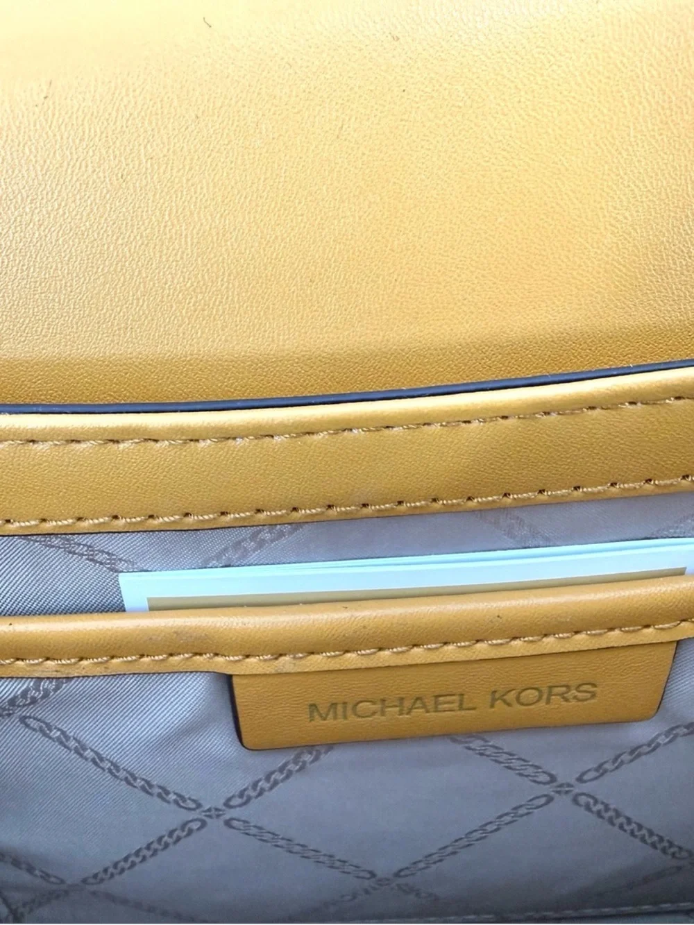 Michael Kors Parker Empire Logo Leather Shoulder Purse Bag, Marigold Yellow